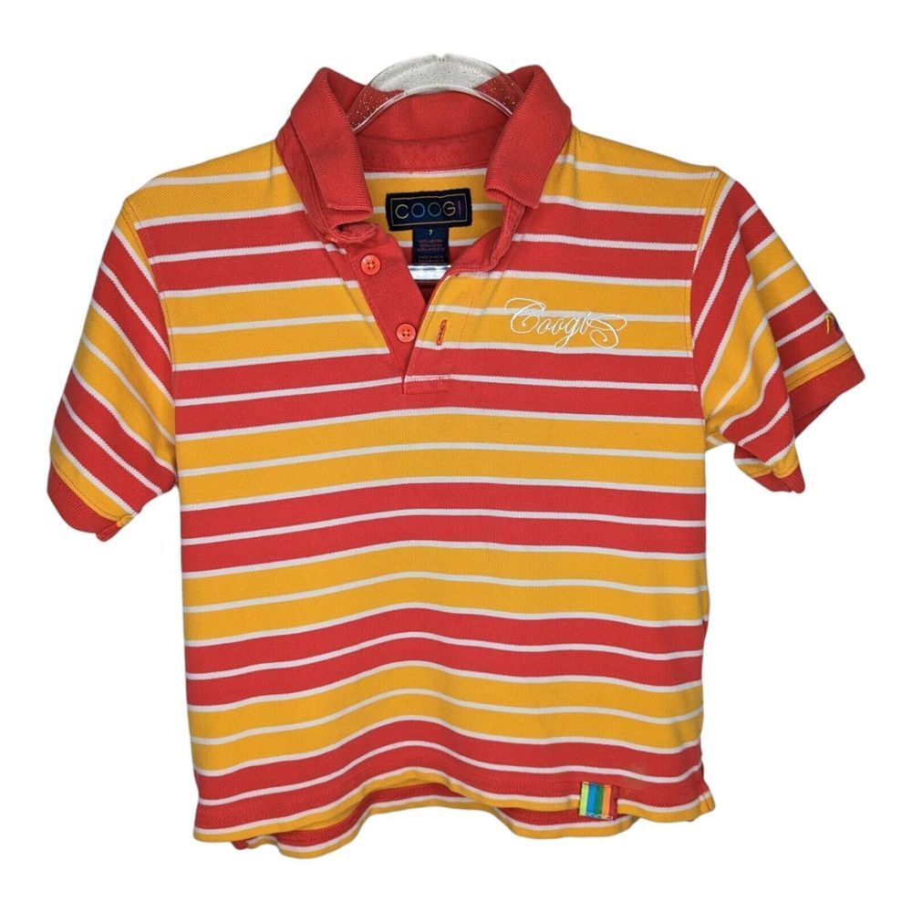 Coogi Boys Polo Shirt‎ Size 7 Short Sleeve Striped Red Orange Button Up